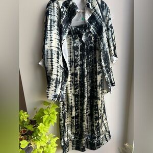 Black and White Tie-Dye Jacket and Skirt Set
